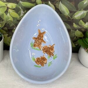 {Kate Williams | Global Design} Vintage Blue Ceramic Easter Egg Bowl Bunny Motif